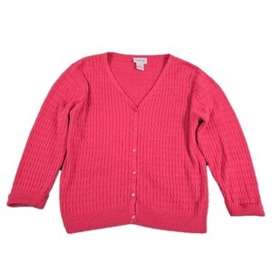 Vtg Y2k Crystal Kobe PINK Cableknit Cardigan Sweater Sz M Preppy Elle Woods